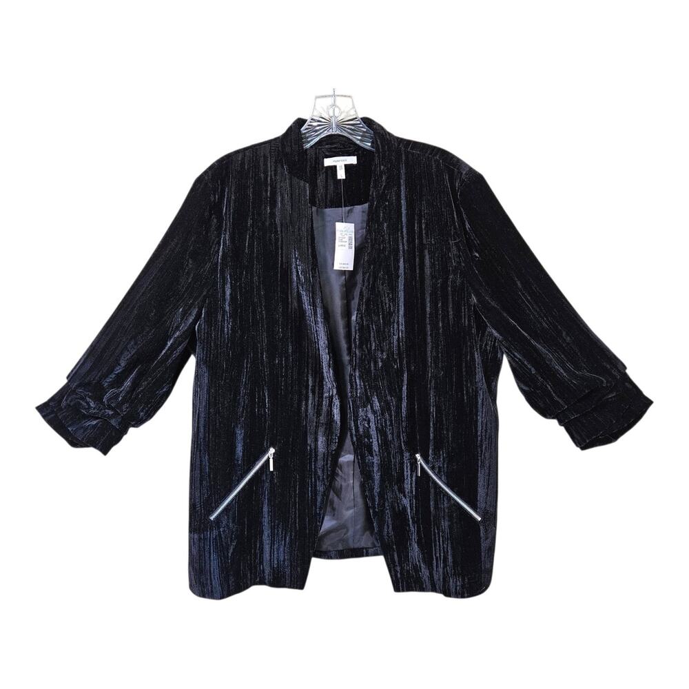 MAURICES Size L Jacket Black Crushed Velvet Open 3/4 Sleeve Lined Whimsigoth 42"